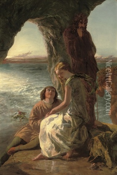Ferdinand And Miranda Oil Painting - Paul Falconer Poole
