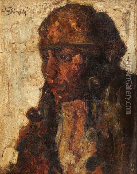 Fumatoarea De Pipa Oil Painting - Octav Bancila