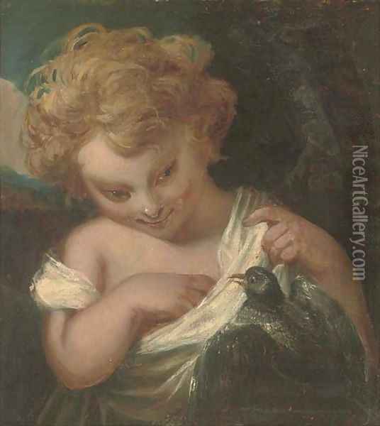 A young girl with a bird Oil Painting - Sir Joshua Reynolds