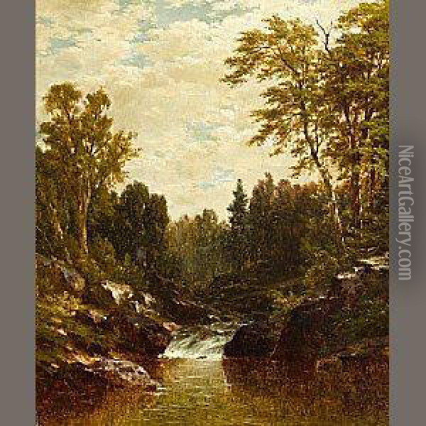 Cascade Oil Painting - John William Casilear