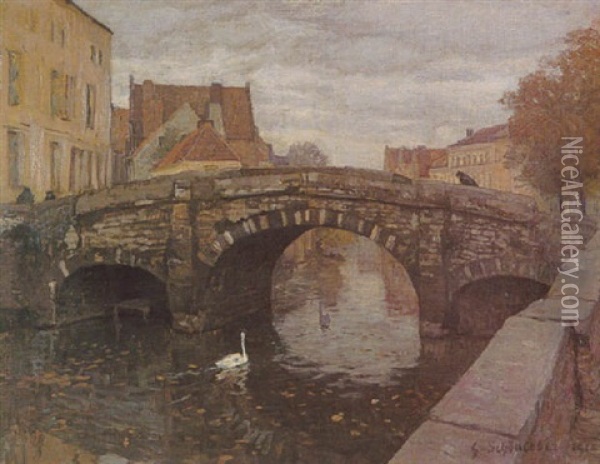 Brugge, Pont Des Augustins Oil Painting - Gustav Schoenleber
