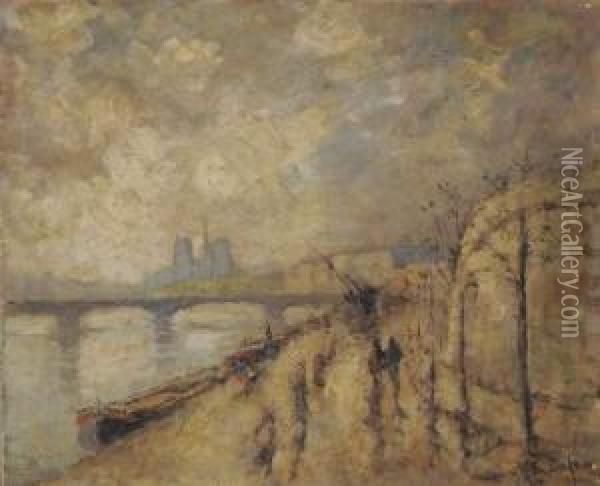 La Seine Avec Notre-dame Oil Painting - Jacques-Edouard Dufeu