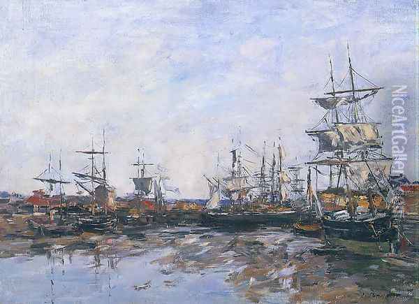 Trouville, the Port at Low Tide Oil Painting - Eugene Boudin