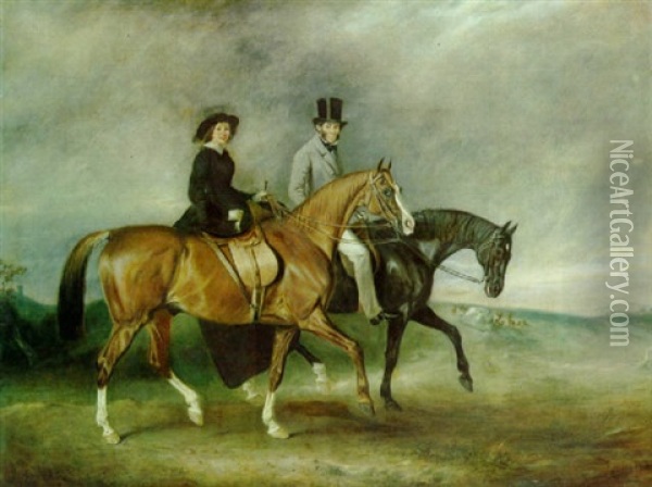 Thomas Tertius Paget And His Wife, Geraldine Mccausland, Riding  On 