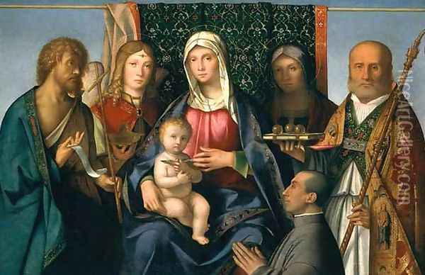 Virgin and Child with Saints and a Donor Oil Painting - Boccaccio Boccaccino
