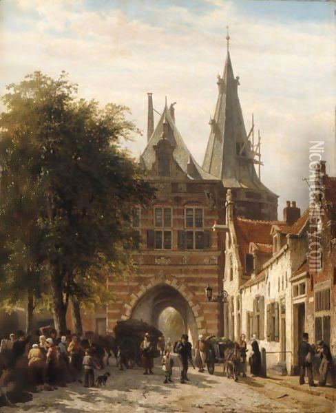 The Cellebroederspoort, Kampen Oil Painting - Cornelis Springer