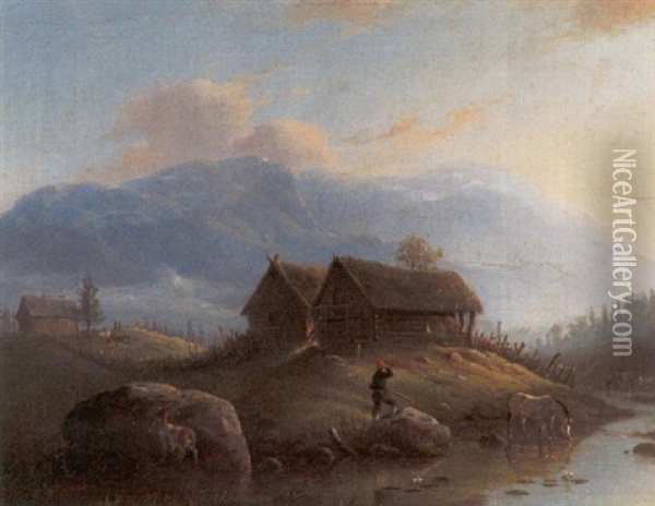 Sennhutten In Hardanger Oil Painting - Johannes Bartholomaeus Duntze