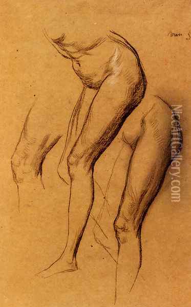 Nude Studies Of Long Mary Two Being Studies For Eve Tempted Oil Painting - George Frederick Watts