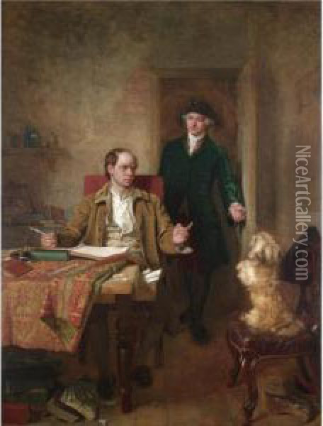 Sir Joshua Reynolds Visiting Goldsmith In His Study Oil Painting - John Faed