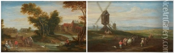 Paysage Au Moulin Paysage A La Carriole Oil Painting - Jan Peter van Bredael the Elder