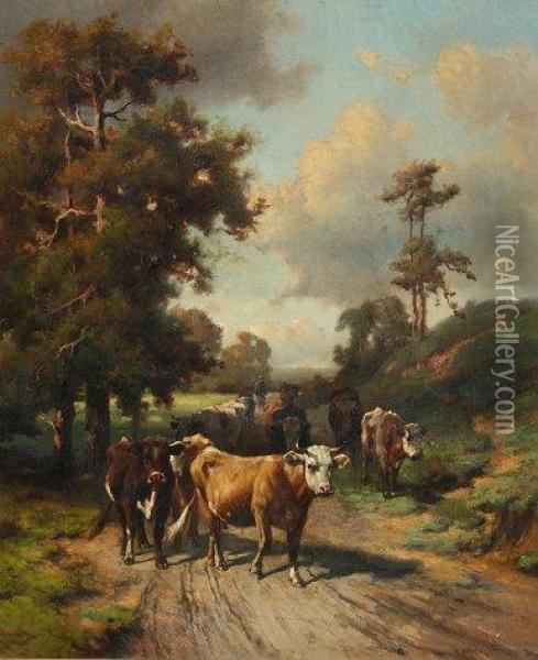 Cows On Path Oil Painting - Robert Atkinson Fox