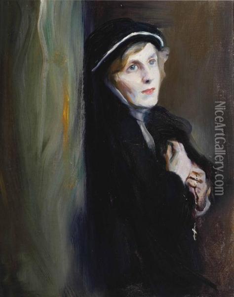 Portrait Of Mrs Edwin Konstam, Nee Mary Beatrix Loyd Oil Painting - Philip Alexius De Laszlo