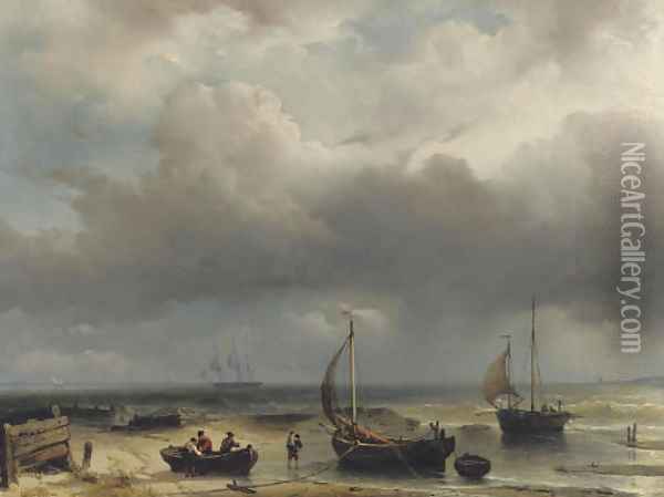 Fisherfolk along the Dutch coast Oil Painting - Louis Meijer
