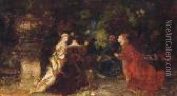 Femmes Dans Un Jardin Oil Painting - Adolphe Joseph Th. Monticelli