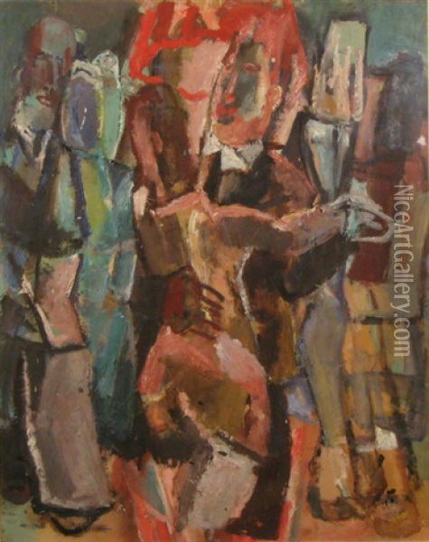 Danseurs Et Voiliers Au Port (recto-verso) Oil Painting -  Ramah (Henri Francois Raemaeker)