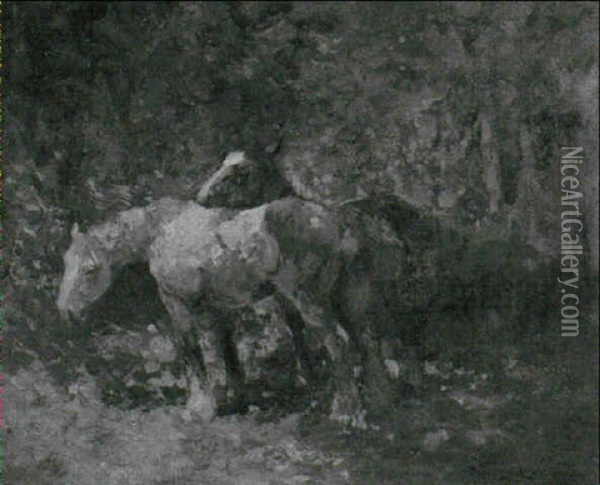 Horses In The Woods Oil Painting - William Bradley Lamond