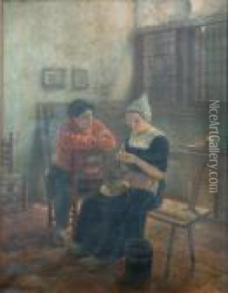 Discussion In The Kitchen Oil Painting - Claus Meyer