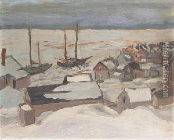 A Settlement On The St Lawrence, Possibly St Tite Des Caps Oil Painting - Frederick Grant Banting