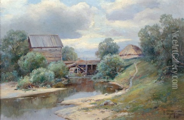 The Village Mill Oil Painting - Fedor Karlovich Burkhardt