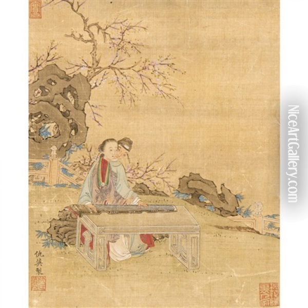 Qin Players Oil Painting -  Qiu Ying