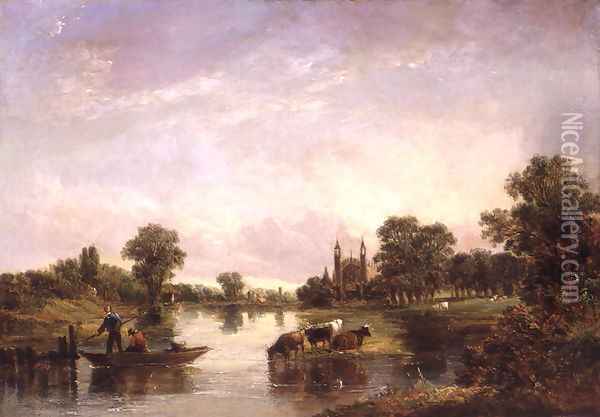 View of Eton College from the Thames, 1850 Oil Painting - Alfred Vickers