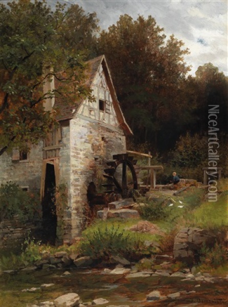 Old Mill Oil Painting - Hugo Darnaut