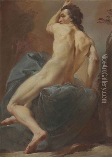 Study Of A Seated Male Nude Oil Painting - Ubaldo Gandolfi