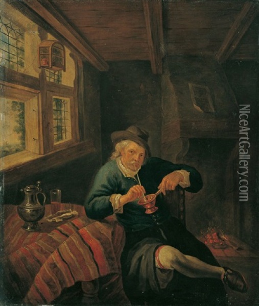 Der Wasserpfeifenraucher Oil Painting - Eduard Karl Gustav Lebrecht Pistorius
