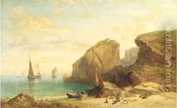Figures in a peaceful cove Oil Painting - William Williams Of Plymouth