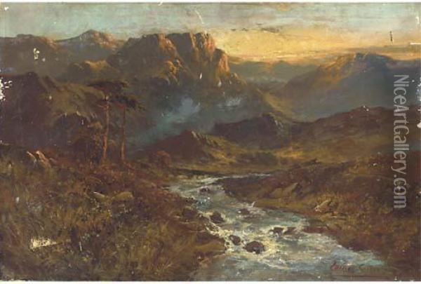 A Stream From The Hills, Sunset Oil Painting - Alfred de Breanski
