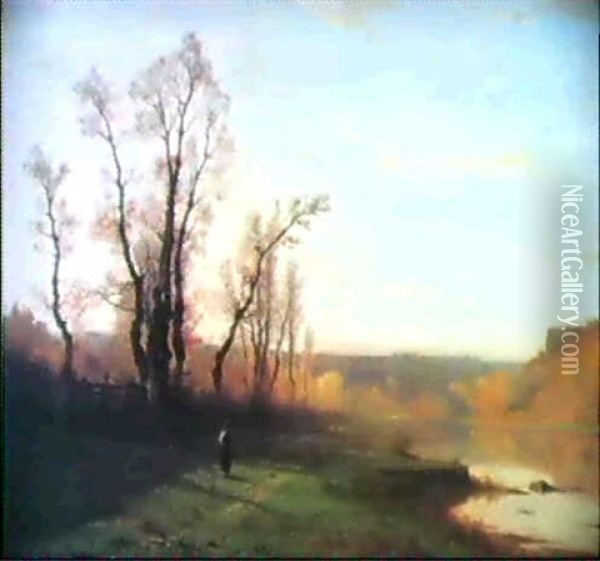 Rhone-landschaft Im Abendlicht Oil Painting - Gustave Eugene Castan