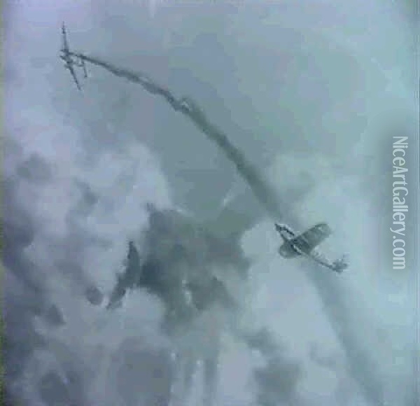 Hurricane Destroying A Dornier Oil Painting - Frederick Gordon Crosby