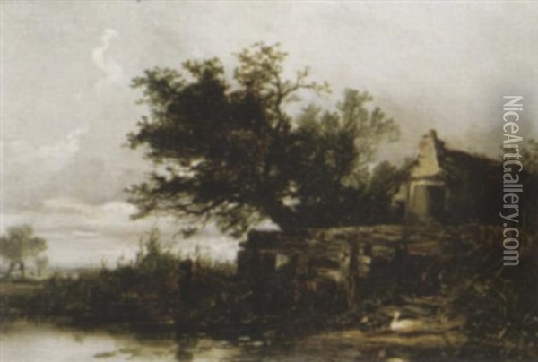 A Dutch Pond Oil Painting - William James Mueller