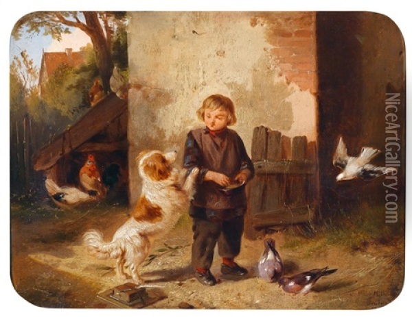 Der Kleine Bettelnde Hund Oil Painting - Meno Muehlig