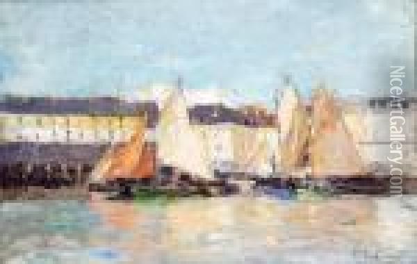 Voiliers Dans Le Port De Dieppe, Circa 1890 Oil Painting - Albert Lebourg