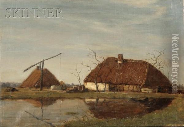 Cottages On The Riverbank Oil Painting - Paulus Adriaan Gildemeester