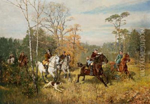 Battuta Di Caccia A Cavallo Oil Painting - Wilhelm Velten