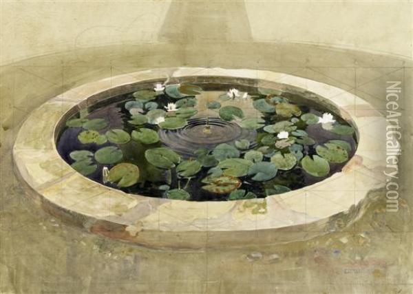 Pond Of Water Lilies Oil Painting - Ernest Bieler