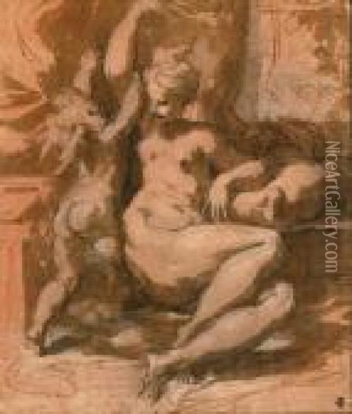 Venus Disarming Cupid Oil Painting - Girolamo Francesco Maria Mazzola (Parmigianino)