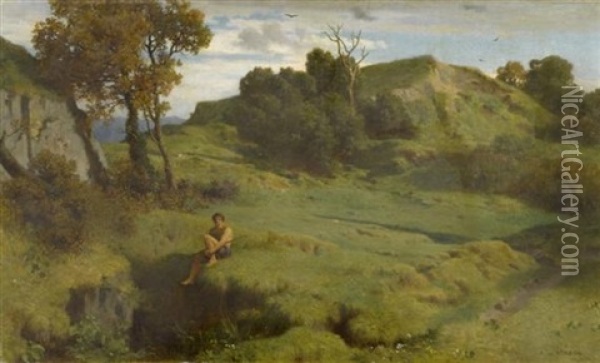Schafer In Einer Idyllischen Landschaft Oil Painting - Alfred de Curzon