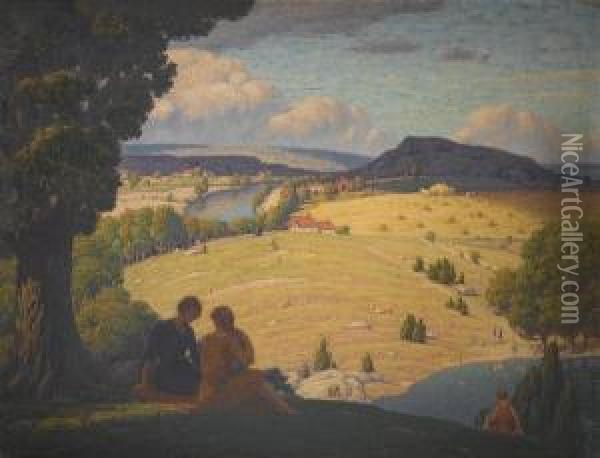A Summer's Day In The Adirondackmountains Oil Painting - Andrew Thomas Schwartz