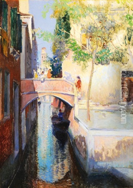 Venetian Lagoon Oil Painting - Cesar Herrer
