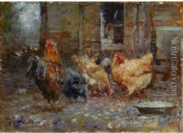 Chickens Oil Painting - Frederick McCubbin