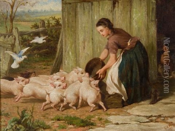 Feeding Time Oil Painting - George Augustus Holmes