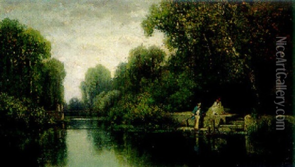 Au Bord De La Riviere Oil Painting - Dominique-Adolphe Grenet de Joigny
