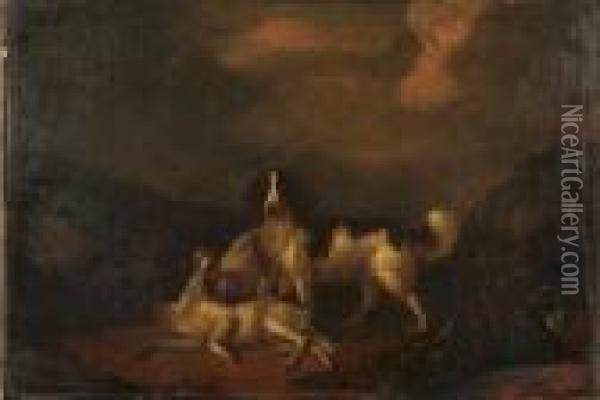 Spaniels In A Landscape Oil Painting - Adriaen de Gryef
