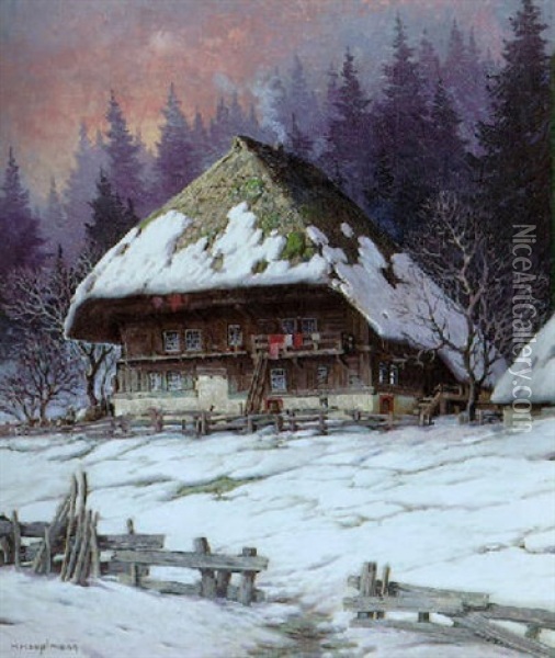 Schwarzwaldhof Im Schnee Oil Painting - Karl Hauptmann