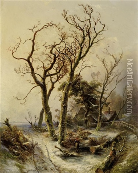 Eichen Im Winterwald Oil Painting - Pieter Lodewijk Francisco Kluyver