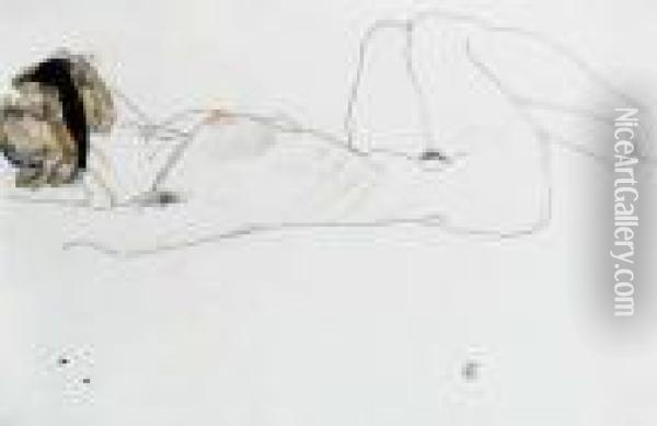 Liegender Weiblicher Akt Oil Painting - Egon Schiele
