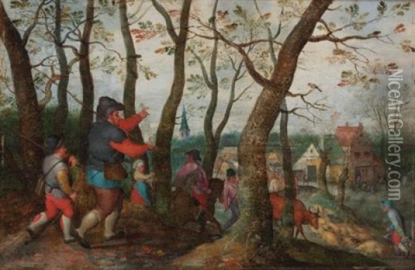 Herdsmen Returning To The Village Oil Painting - Marten van Cleve the Elder